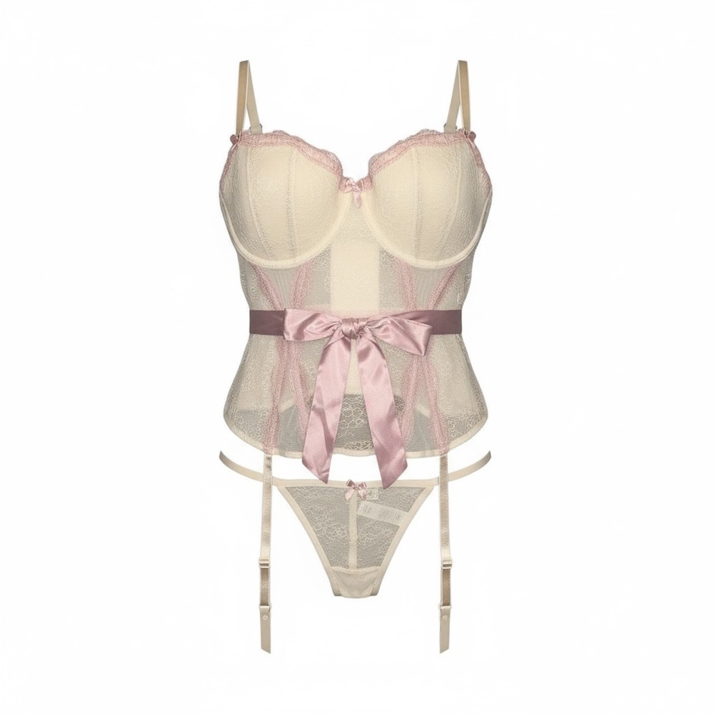 Adore Me Lace Bustier with Pink Accents